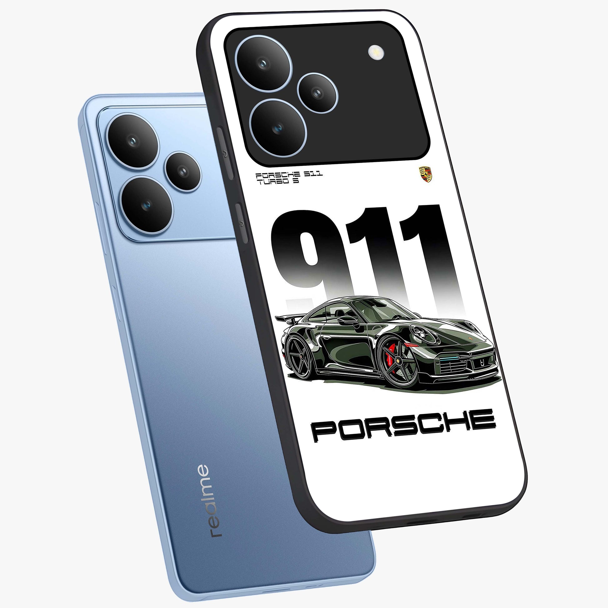 911 Turbo Dominance Glass Case displayed in premium angled mockup highlighting sporty car illustration and sleek glass surface.