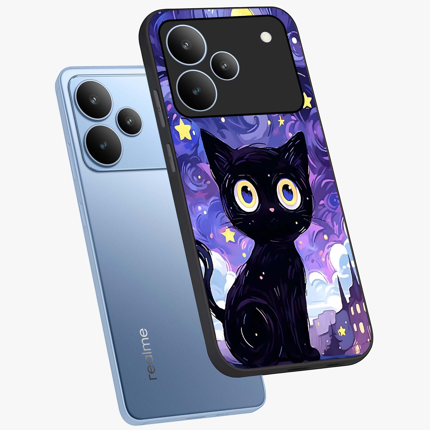 Abstract Cat Art Glass Case displayed in angled mockup highlighting modern abstract cat artwork and sleek glass surface.