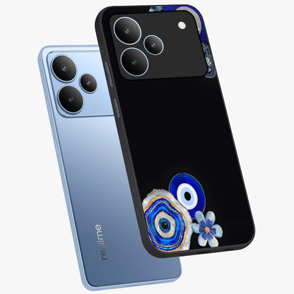Aesthetic Blue Evil Eye Glass Case displayed in angled mockup highlighting blue evil eye symbol and spiritual aesthetic design.