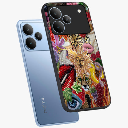 Beaded Fashion Jungle Glass Case displayed in angled mockup highlighting colorful fashion bead design and artistic pattern.