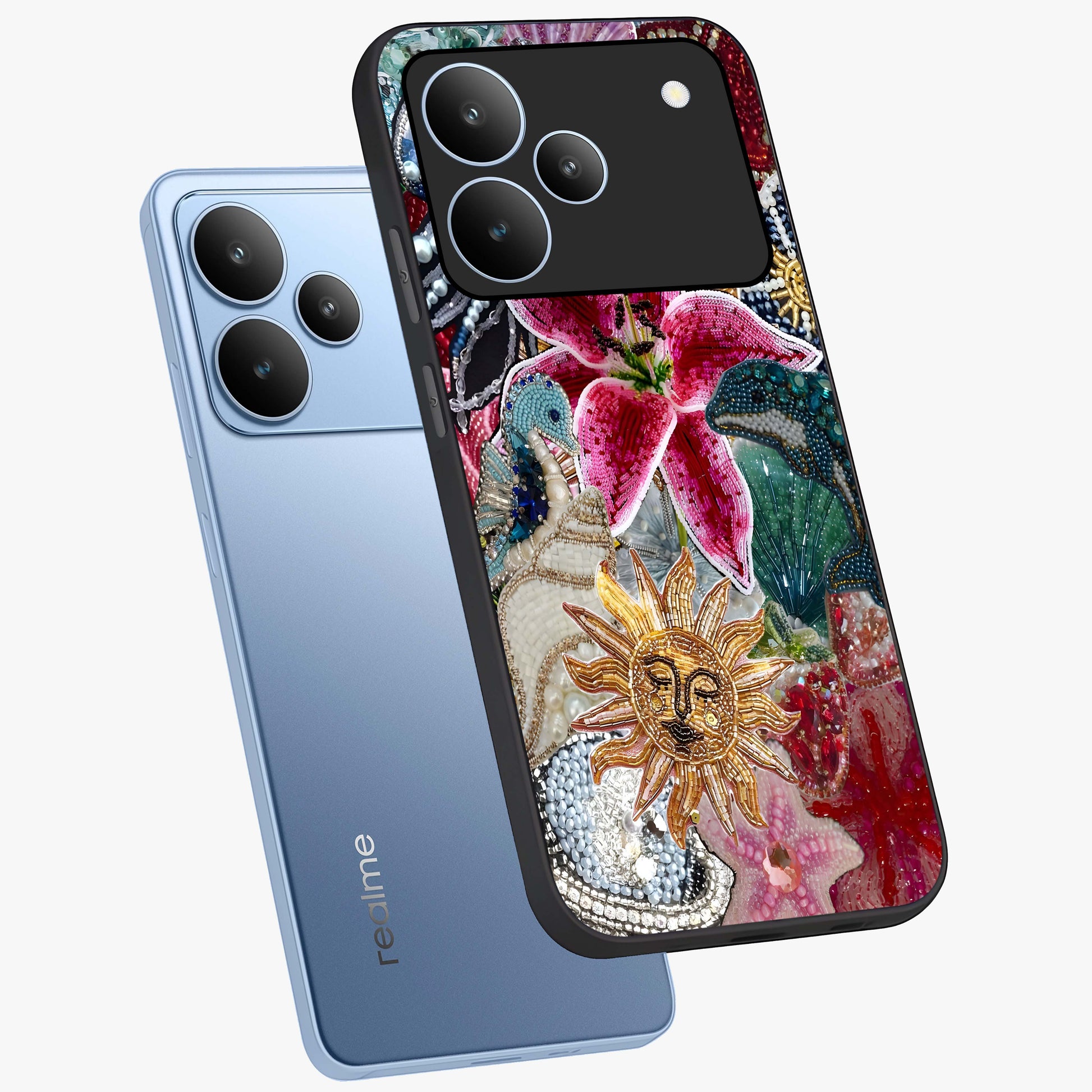 Beaded Garden Fantasy Glass Case displayed in angled mockup highlighting fantasy inspired floral bead pattern.