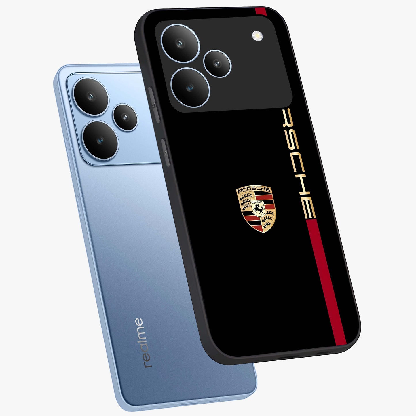 Black Minimal Porsche Glass Case displayed in angled mockup highlighting modern minimal car illustration and clean aesthetic design.