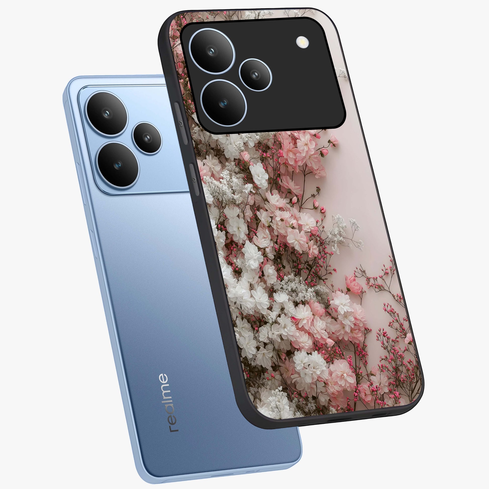 Blush Blossom Cloud Glass Case displayed in angled mockup highlighting soft cloud and blossom design with pastel aesthetic.