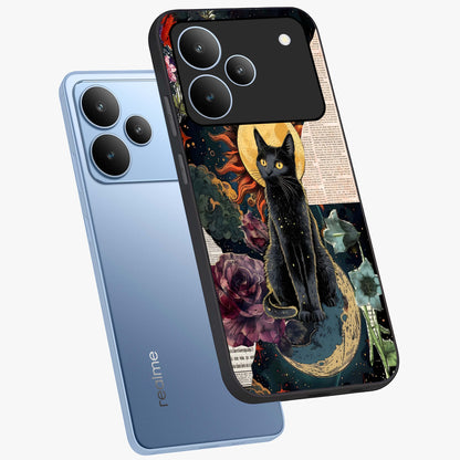 Celestial Black Cat Glass Case displayed in angled mockup highlighting cosmic black cat design with celestial aesthetic.