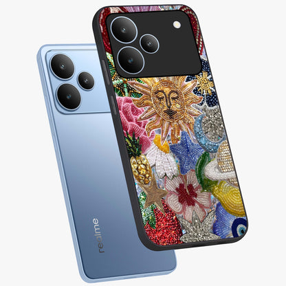 Celestial Floral and Playful Glass Case displayed in angled mockup highlighting playful floral design with dreamy celestial elements.