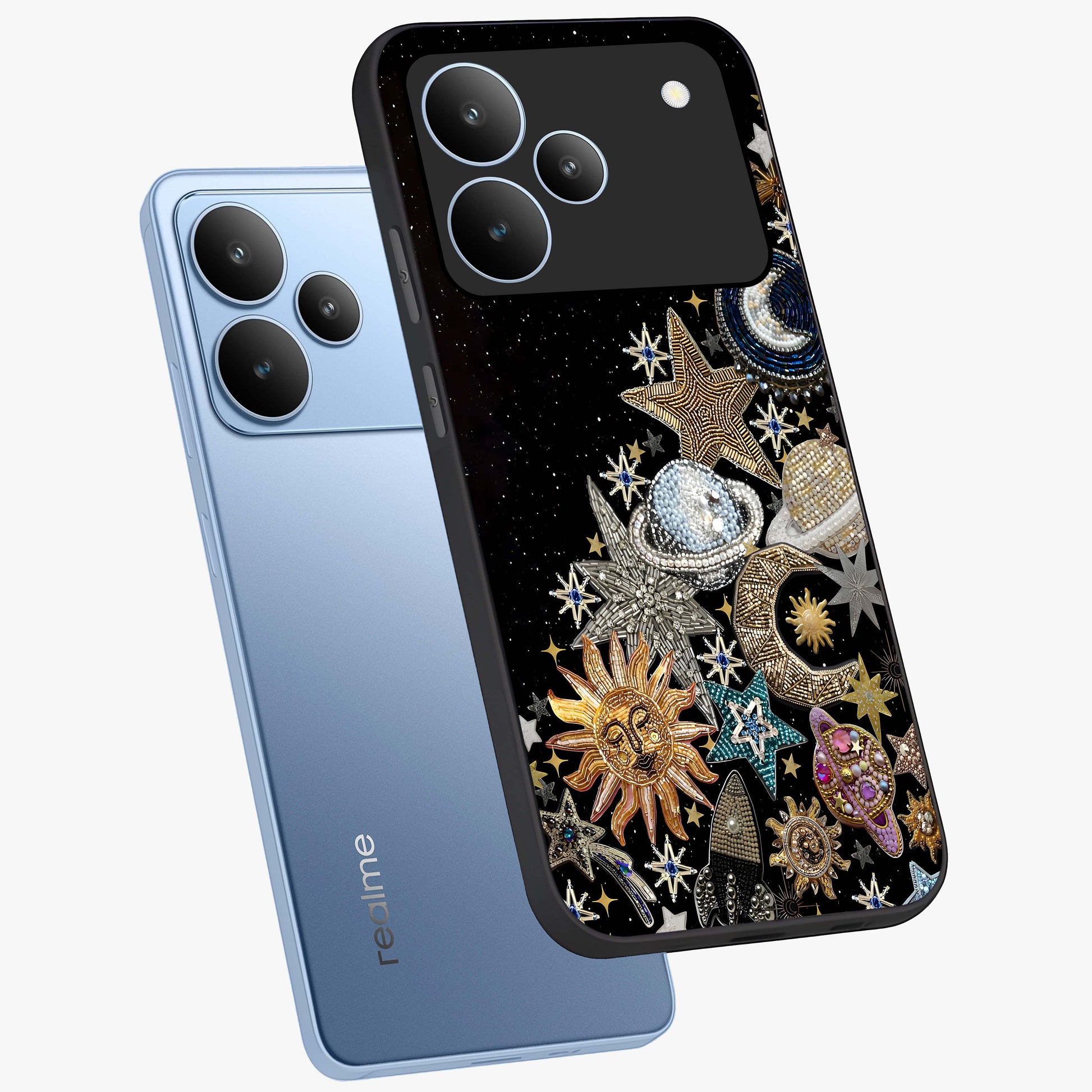 Cosmic Sparkle Dreams Glass Case displayed in angled mockup highlighting dreamy star sparkle design with celestial aesthetic.