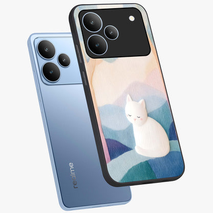 Cotton Dream Cat Glass Case displayed in angled mockup highlighting cute feline illustration with pastel aesthetic style.