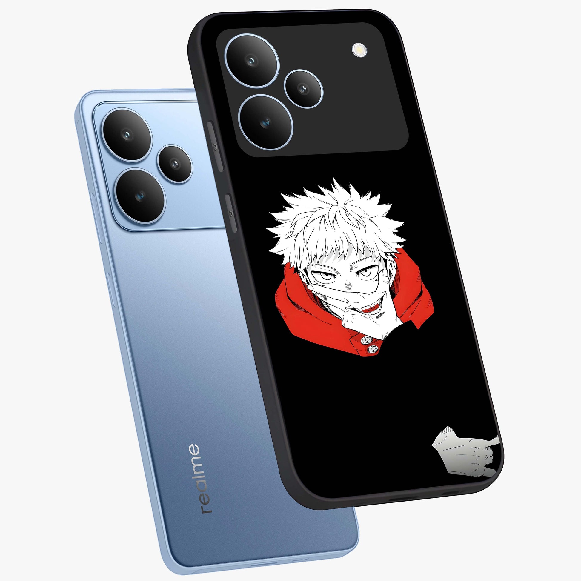 Crimson Chaos Smile Glass Case displayed in angled mockup highlighting edgy crimson smile design with graphic aesthetic.