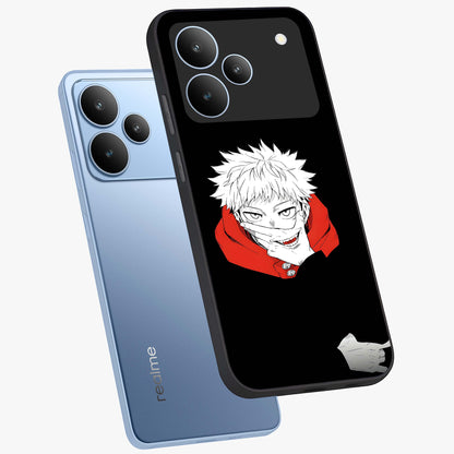 Crimson Chaos Smile Glass Case displayed in angled mockup highlighting edgy crimson smile design with graphic aesthetic.