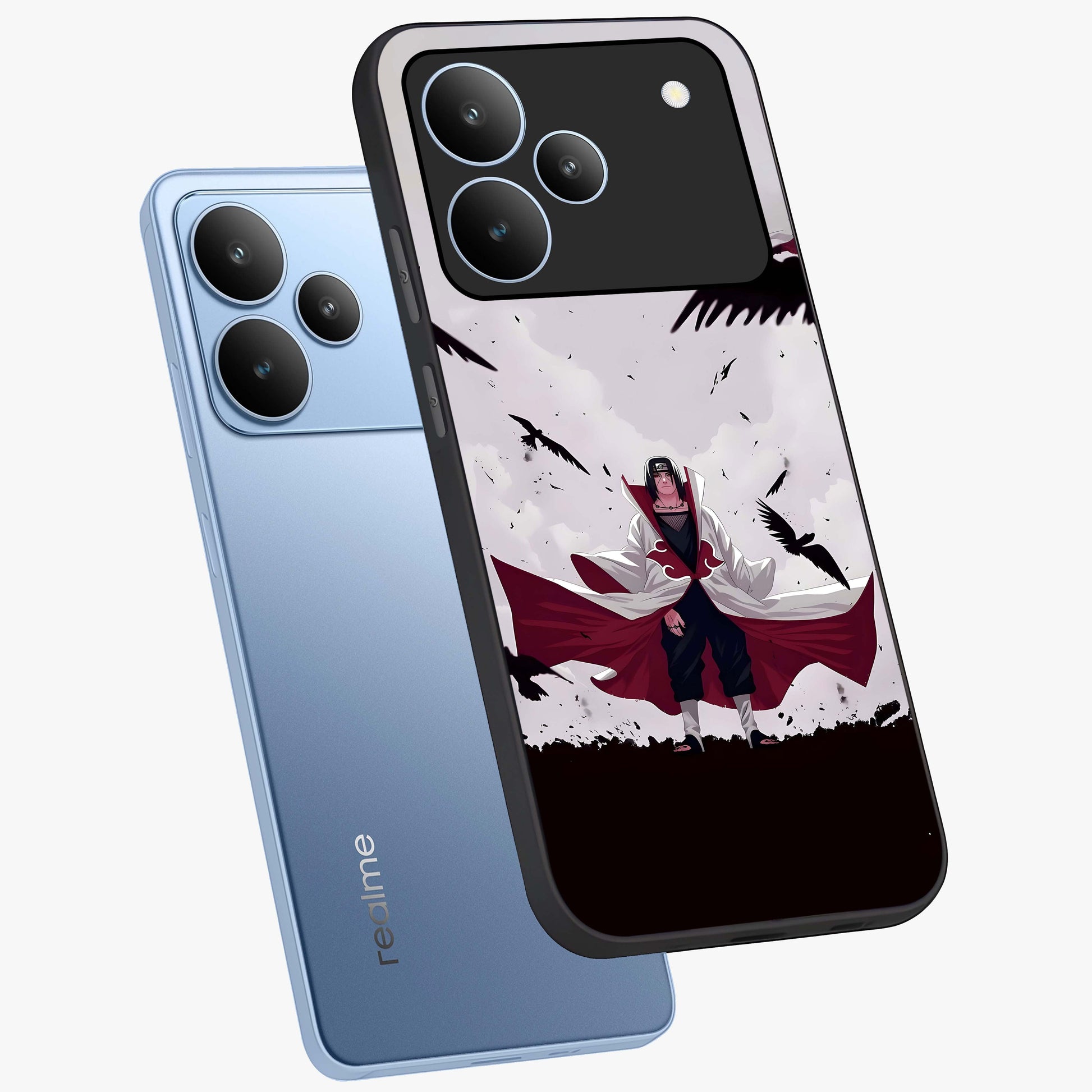 Crimson Crow Ascension Glass Case displayed in angled mockup highlighting powerful crow illustration with dark crimson aesthetic.