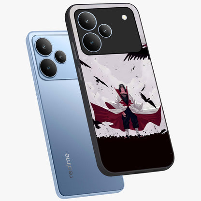 Crimson Crow Ascension Glass Case displayed in angled mockup highlighting powerful crow illustration with dark crimson aesthetic.