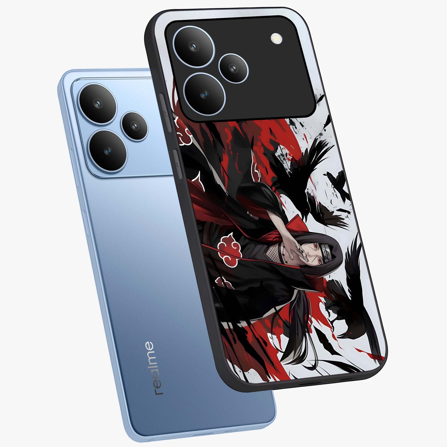 Crimson Crow Illusion Glass Case displayed in angled mockup highlighting mysterious crow graphic with dark aesthetic style.