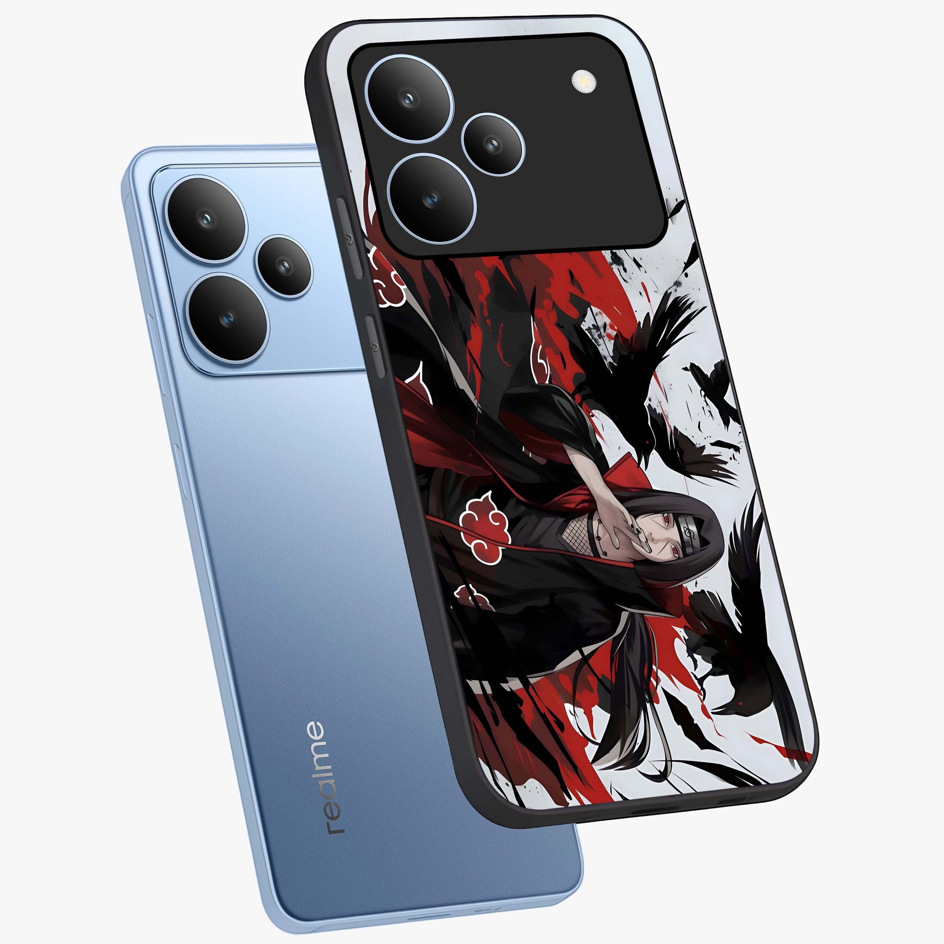 Crimson Crow Illusion Glass Case displayed in angled mockup highlighting mysterious crow graphic with dark aesthetic style.