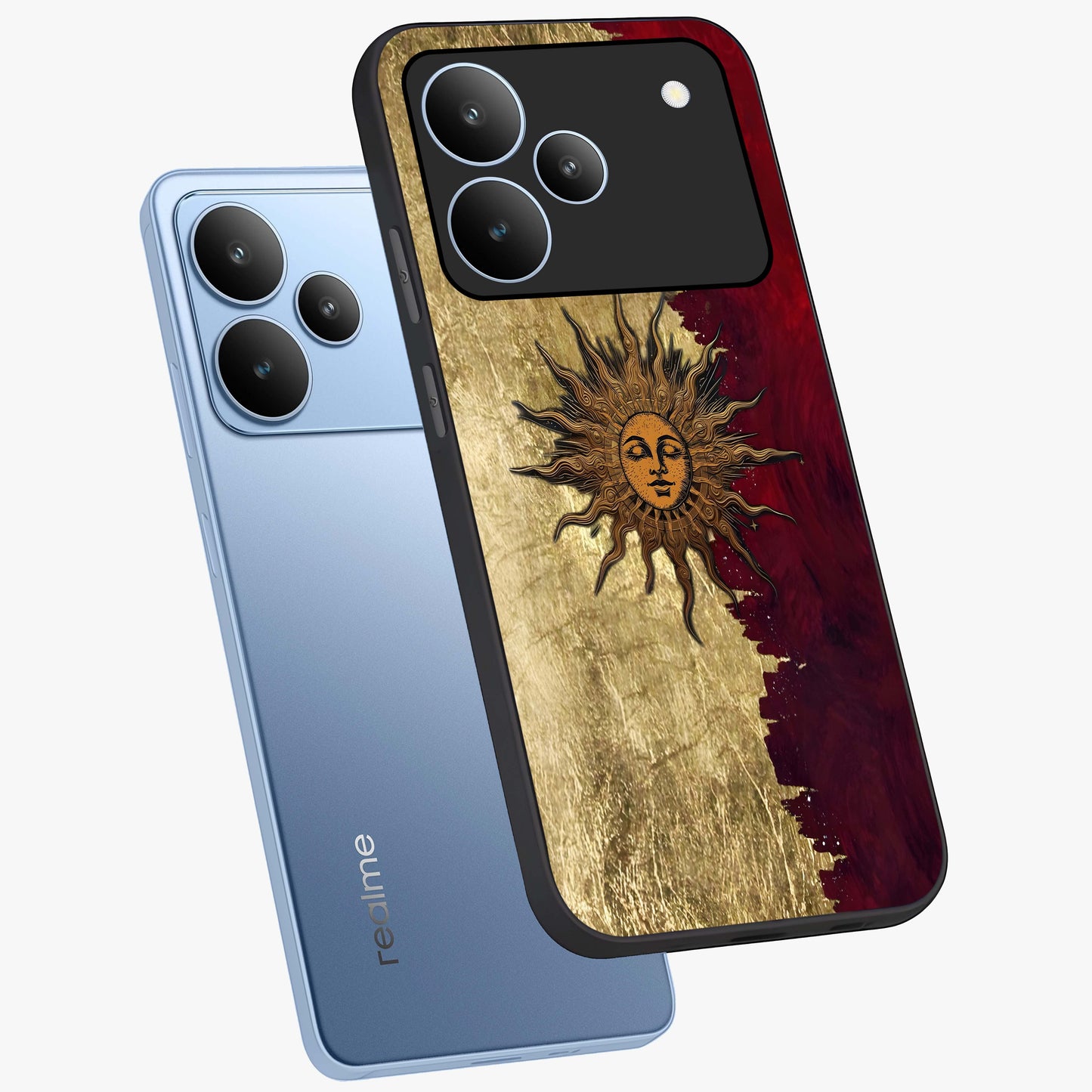 Crimson Sun Majesty Glass Case displayed in angled mockup highlighting majestic crimson sun design with bold aesthetic style.