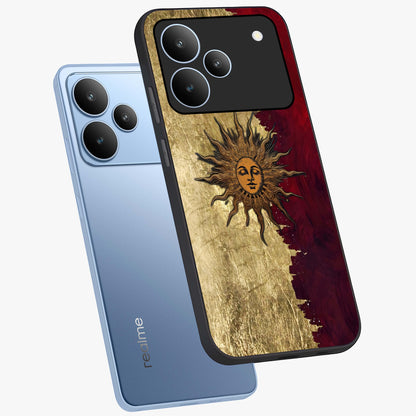 Crimson Sun Majesty Glass Case displayed in angled mockup highlighting majestic crimson sun design with bold aesthetic style.