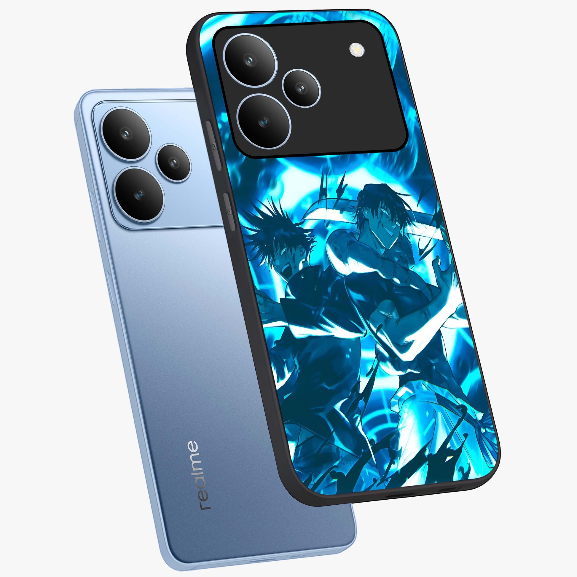 Cursed Energy Clash Glass Case displayed in angled mockup highlighting powerful battle inspired graphic with anime style aesthetic.