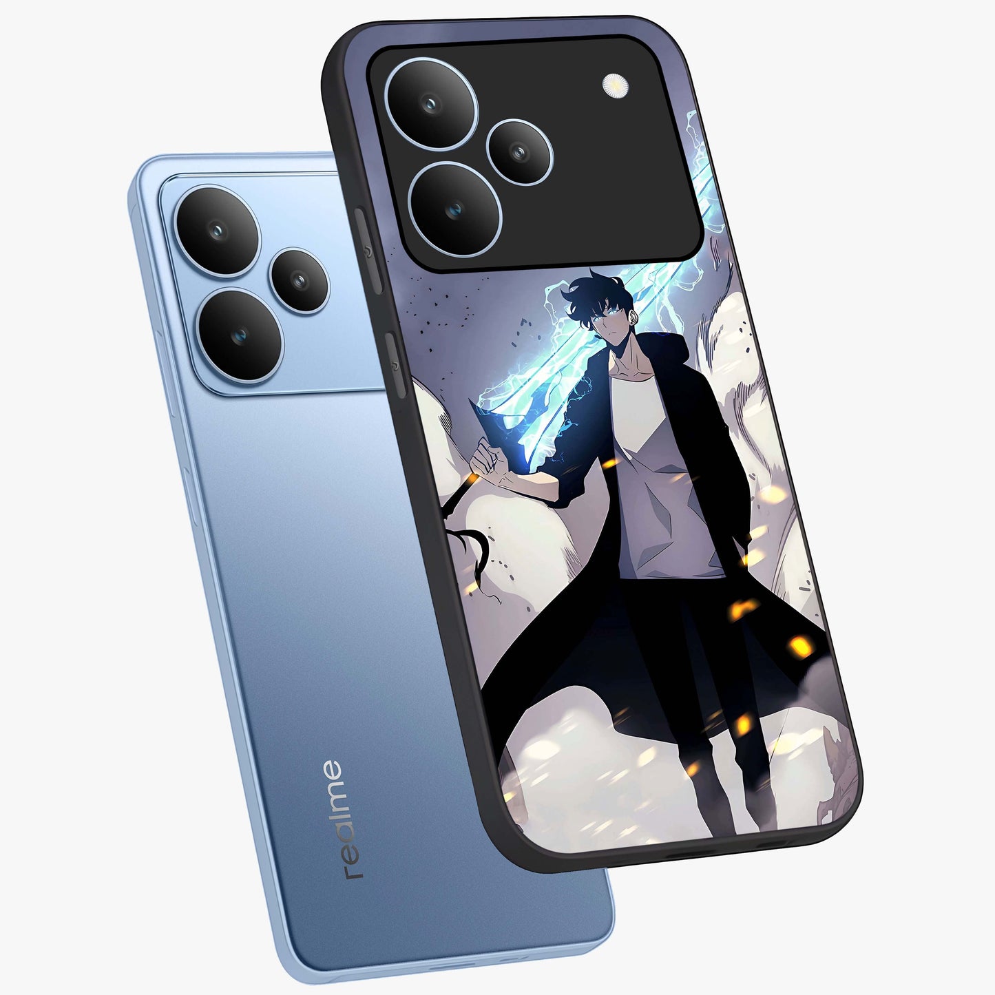 Dark Lightning Anime Warrior Glass Case displayed in angled mockup highlighting powerful lightning themed anime illustration.