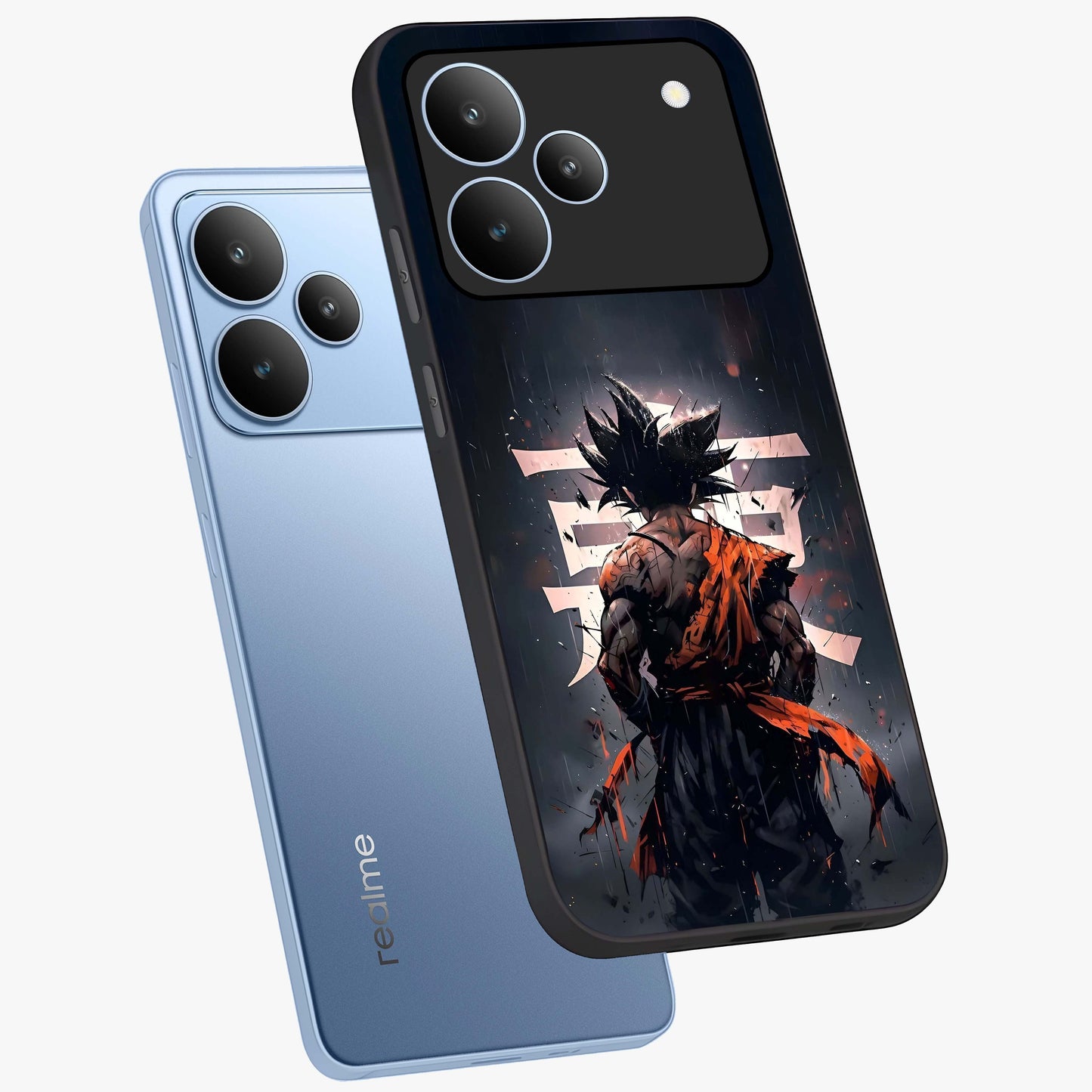 Dark Warrior In Rain Glass Case displayed in angled mockup highlighting dramatic warrior illustration with dark rain aesthetic.