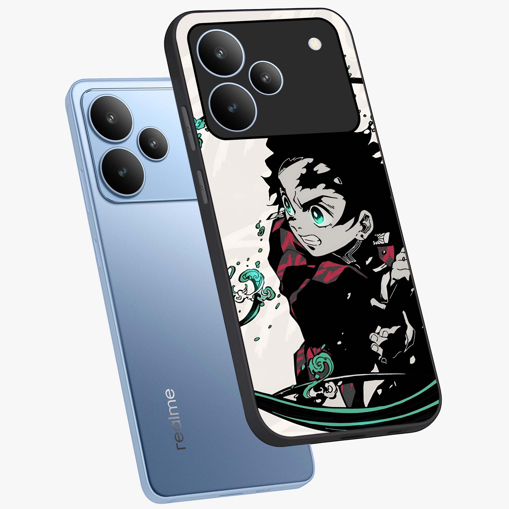 Demon Slayer Glass Case displayed in angled mockup highlighting dramatic anime character design with action aesthetic.