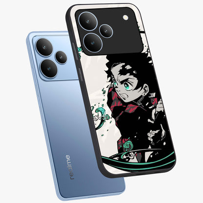 Demon Slayer Glass Case displayed in angled mockup highlighting dramatic anime character design with action aesthetic.