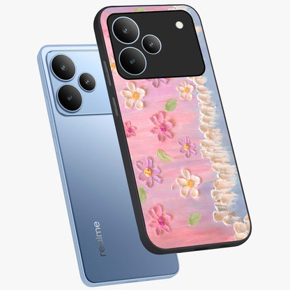 Dreamy Painted Garden Glass Case displayed in angled mockup highlighting colorful garden illustration with dreamy aesthetic style.