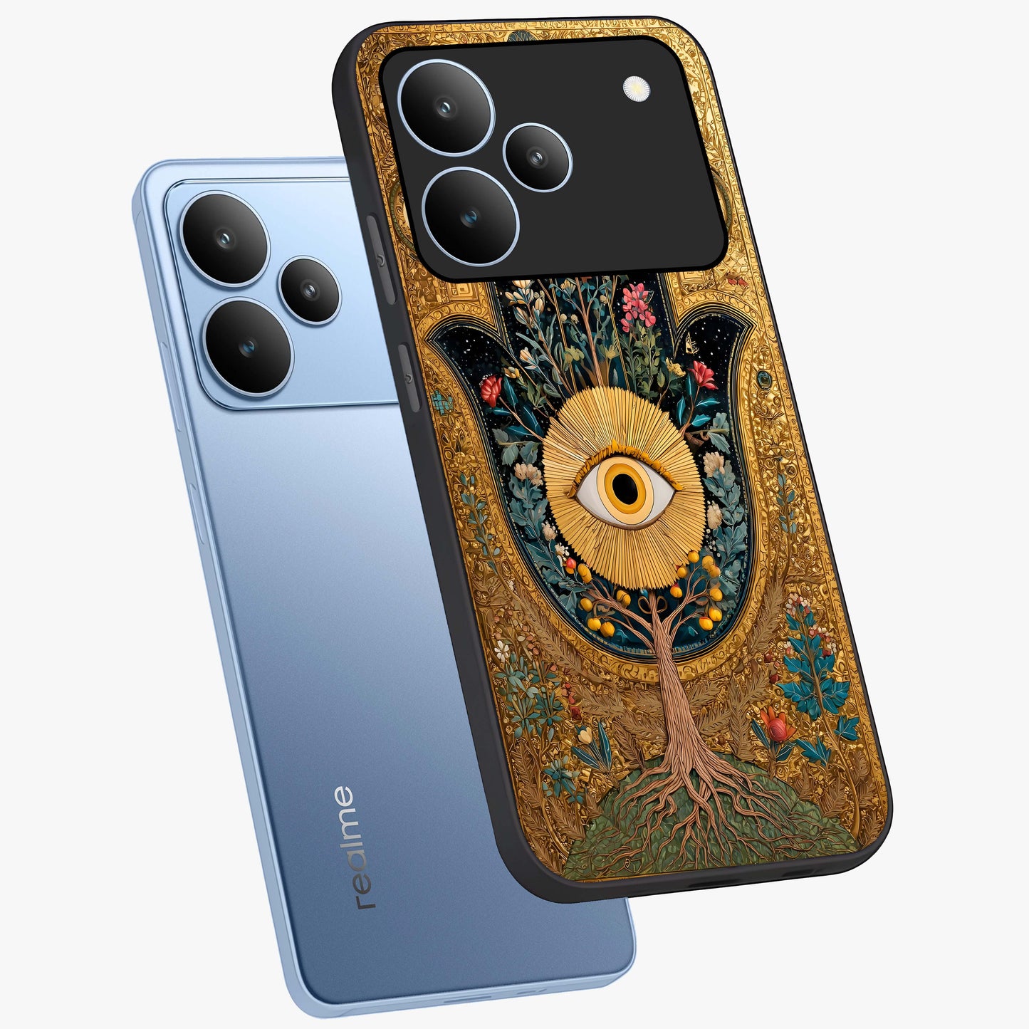 Ethereal Evil Eye Glass Case displayed in angled mockup highlighting protective evil eye symbol with spiritual aesthetic design.