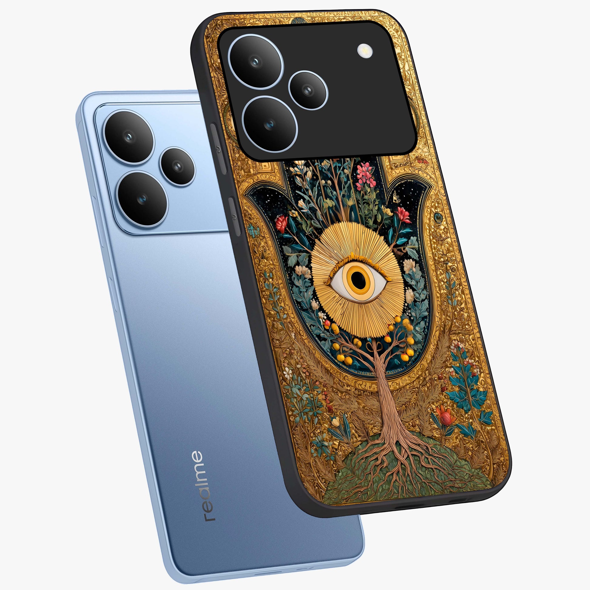 Ethereal Evil Eye Glass Case displayed in angled mockup highlighting protective evil eye symbol with spiritual aesthetic design.