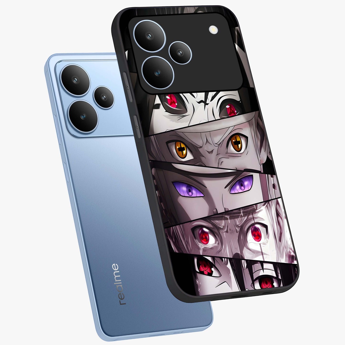 Eyes of Destiny Glass Case displayed in angled mockup highlighting bold eye illustration with mystical aesthetic style.