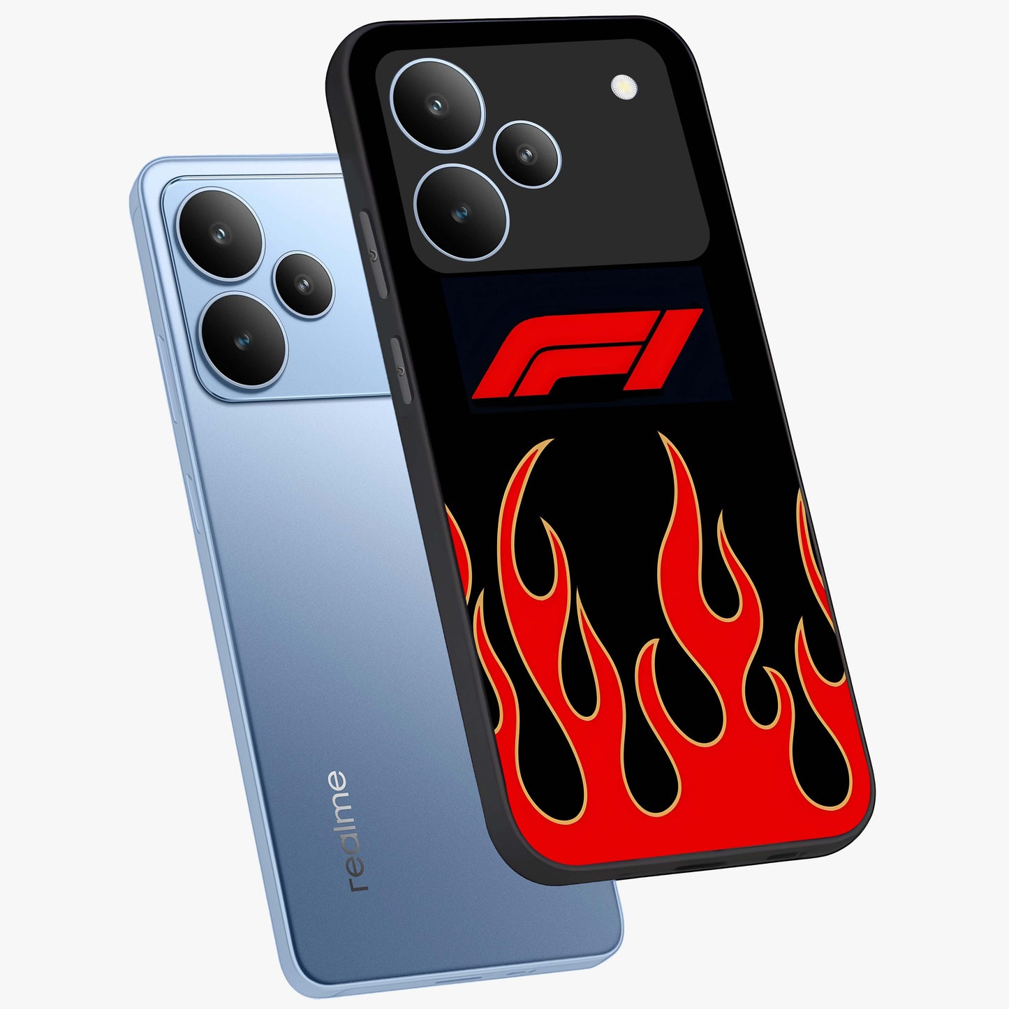 Fire F11 Glass Case displayed in angled mockup highlighting bold fire inspired graphic with energetic aesthetic style.