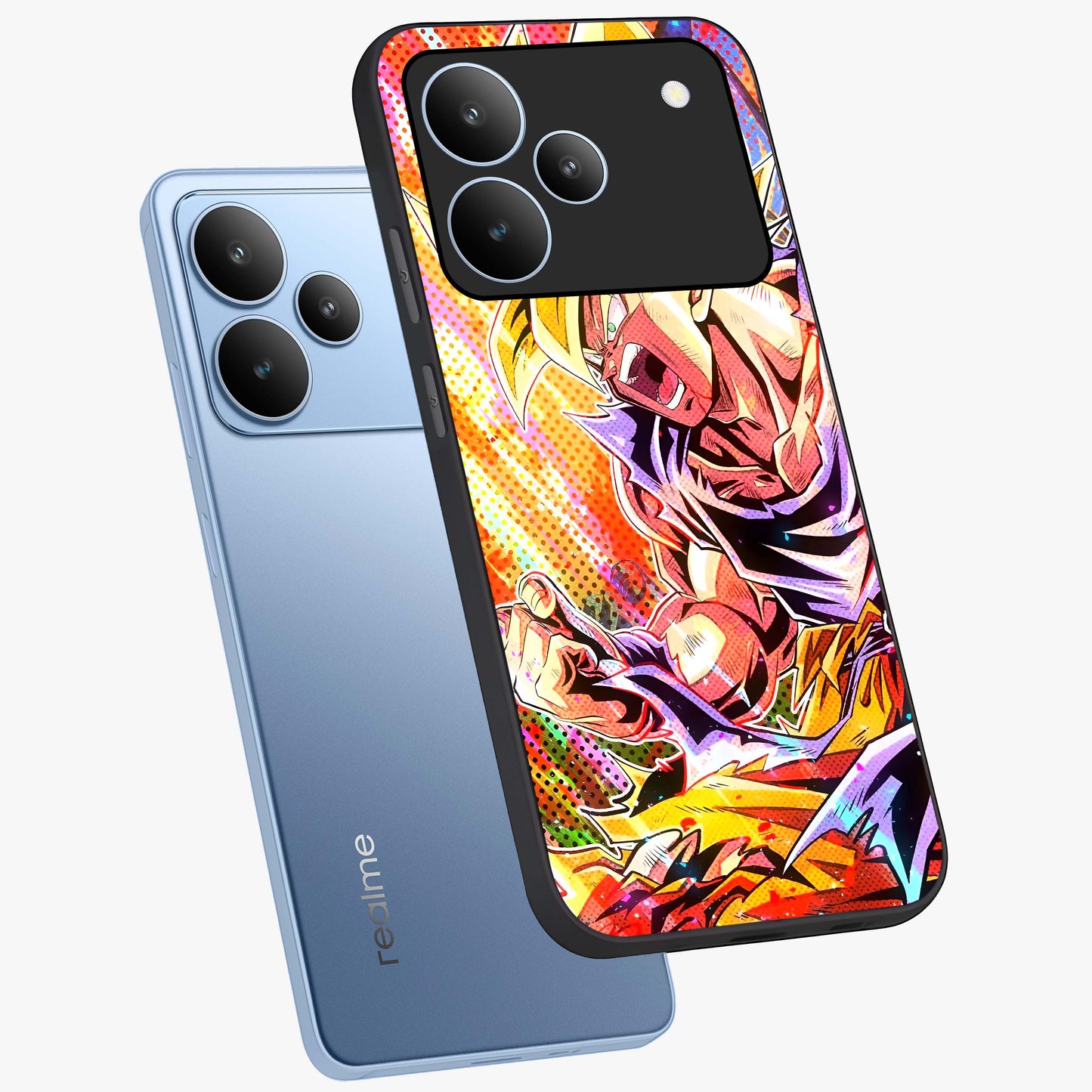 Firing Goku Glass Case displayed in angled mockup highlighting dynamic anime character design with action aesthetic.
