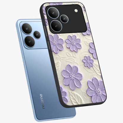 Floral Wall Art With Purple Flowers Glass Case displayed in angled mockup highlighting vibrant purple floral illustration with artistic aesthetic.