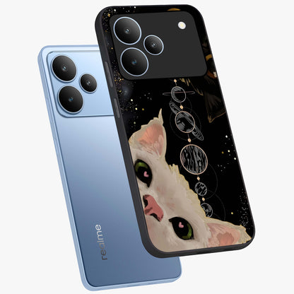 Galactic Cat Glass Case displayed in angled mockup highlighting celestial feline illustration with galaxy aesthetic style.
