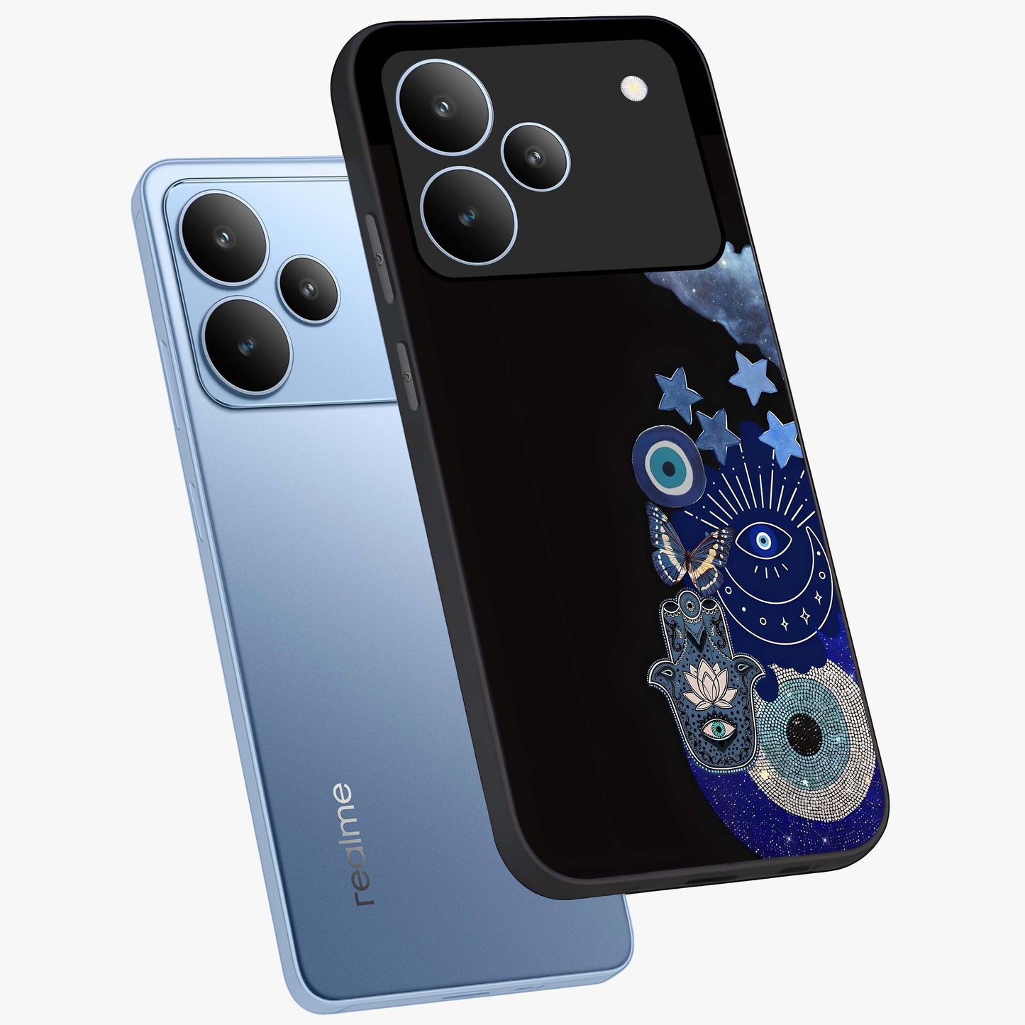 Galactic Charm Cluster Glass Case displayed in angled mockup highlighting luminous galaxy inspired design with dreamy aesthetic.