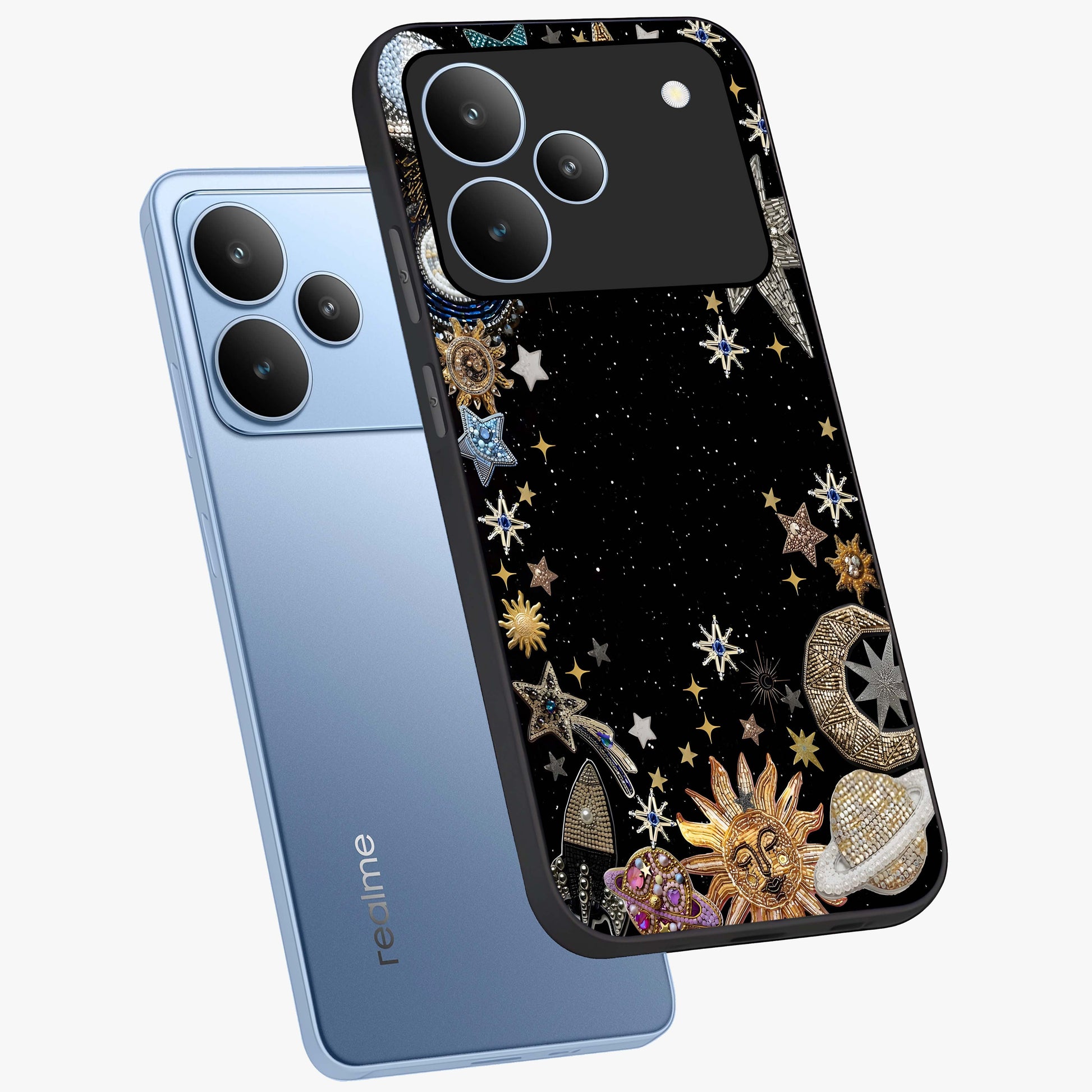 Galactic Jewel Stars Glass Case displayed in angled mockup highlighting shining celestial star design with cosmic aesthetic style.