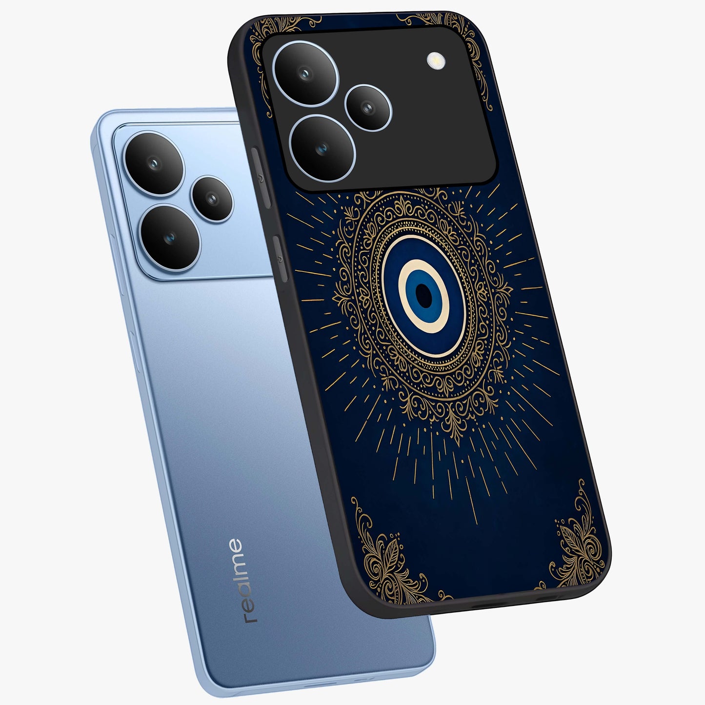 Golden Celestial Charm Glass Case displayed in angled mockup highlighting sparkling cosmic charm design with celestial aesthetic.