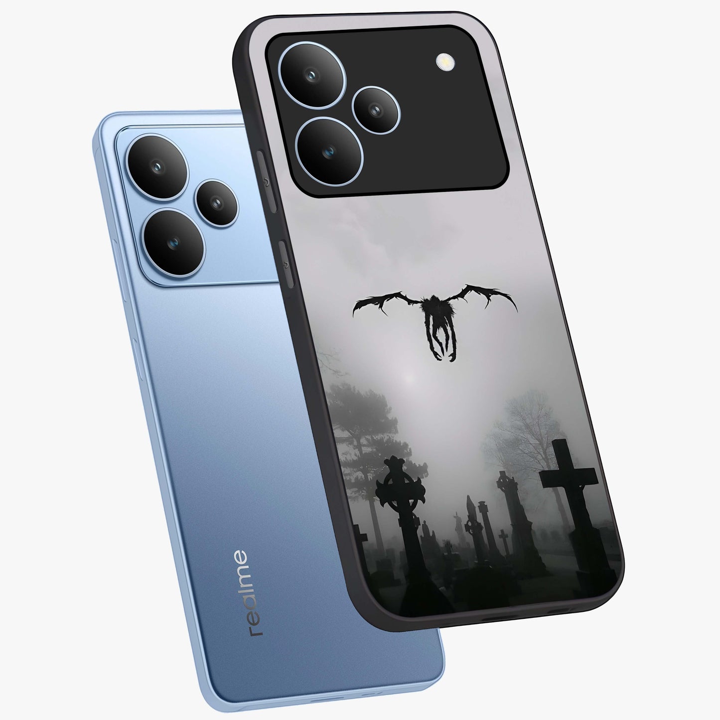 Graveyard Shadow Descent Glass Case displayed in angled mockup highlighting eerie shadow illustration with gothic aesthetic.