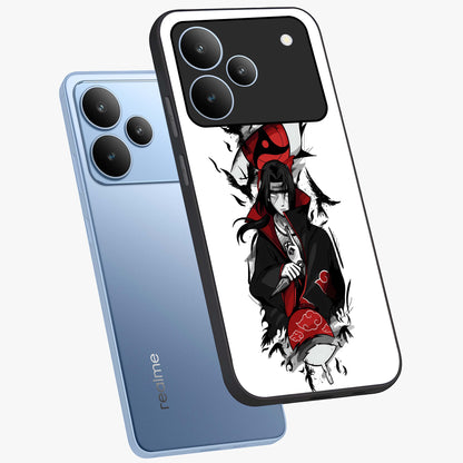 Itachi Limited Edition Naruto Anime Glass Case displayed in angled mockup highlighting dramatic anime illustration with bold action aesthetic.