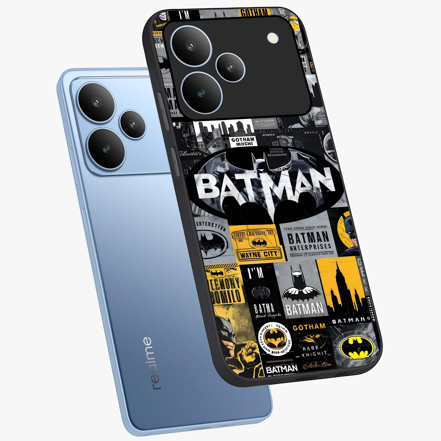 Knight Gotham Rise Glass Case displayed in angled mockup highlighting powerful knight silhouette design with dramatic aesthetic.