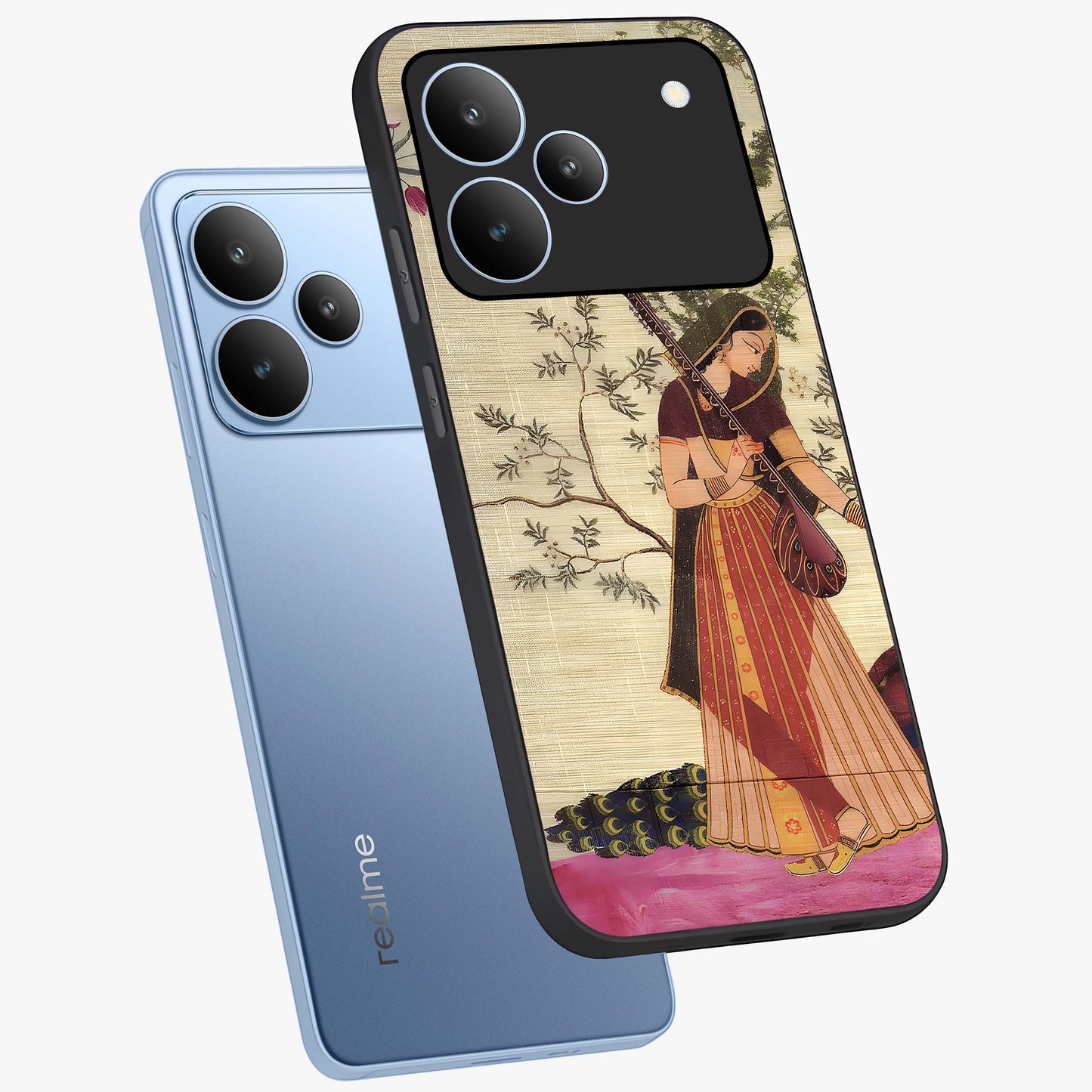 Lady With Veena Art Glass Case displayed in angled mockup highlighting graceful musical illustration with cultural artistic aesthetic.