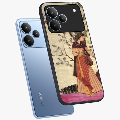 Lady With Veena Art Glass Case displayed in angled mockup highlighting graceful musical illustration with cultural artistic aesthetic.
