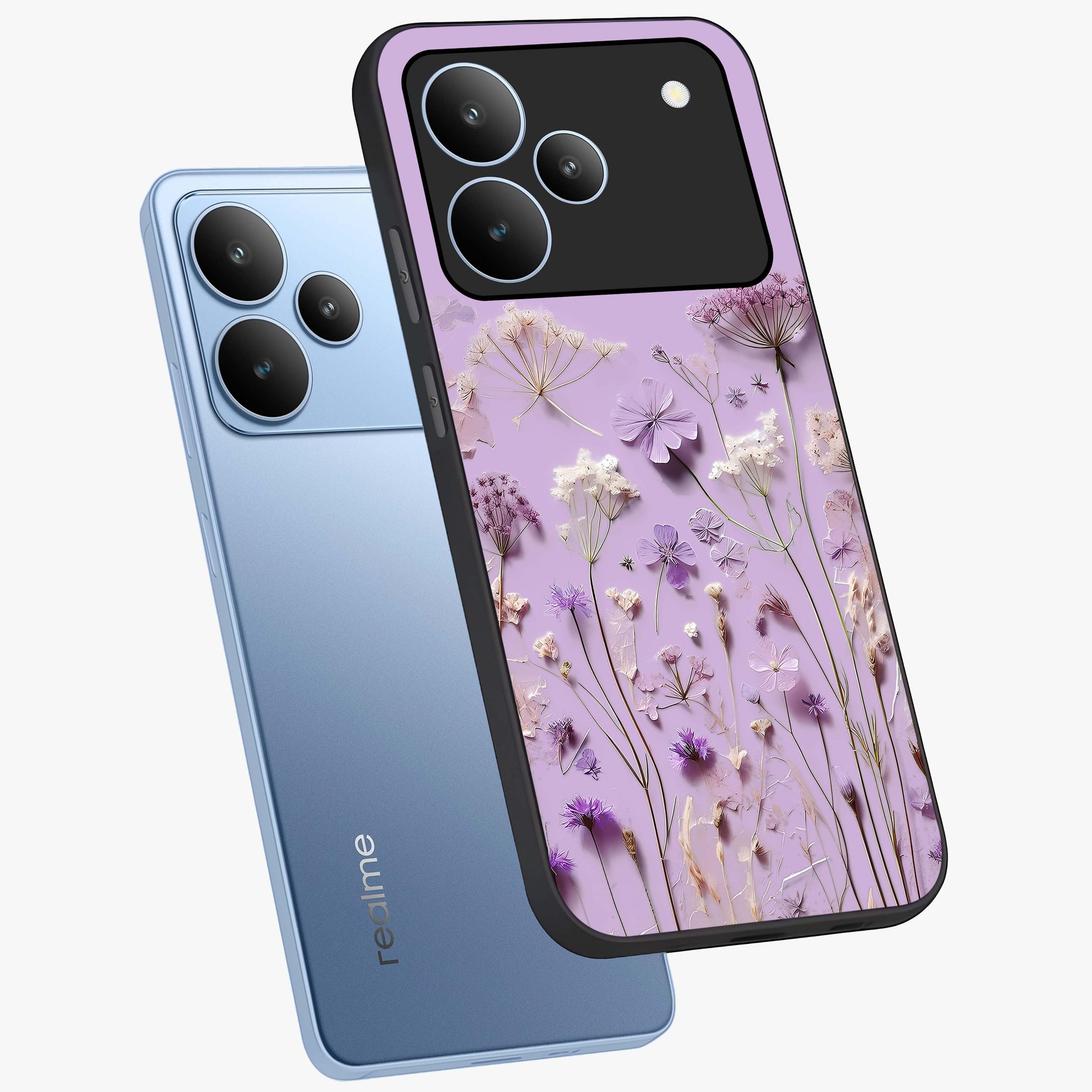 Lavender Blossom Dream Glass Case displayed in angled mockup highlighting dreamy lavender flower design with calming aesthetic style.