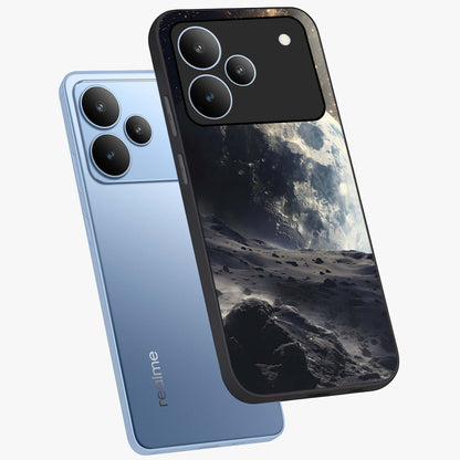 Lunar Horizon Glow Glass Case displayed in angled mockup highlighting celestial moon design with dreamy night aesthetic.
