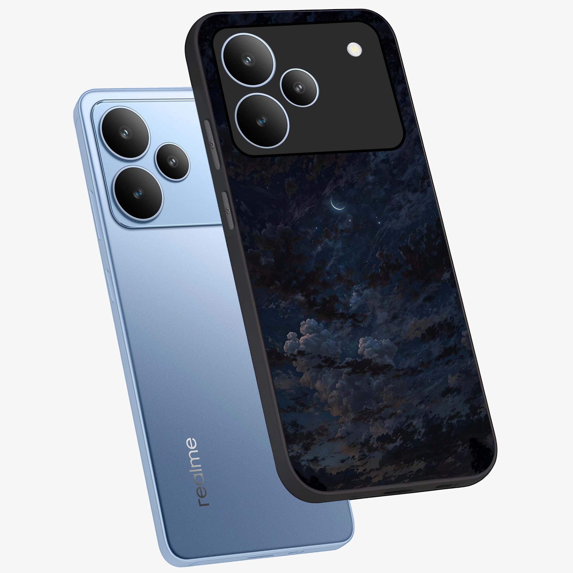 Lunar Veil Silence Glass Case displayed in angled mockup highlighting soft lunar design with peaceful celestial aesthetic.