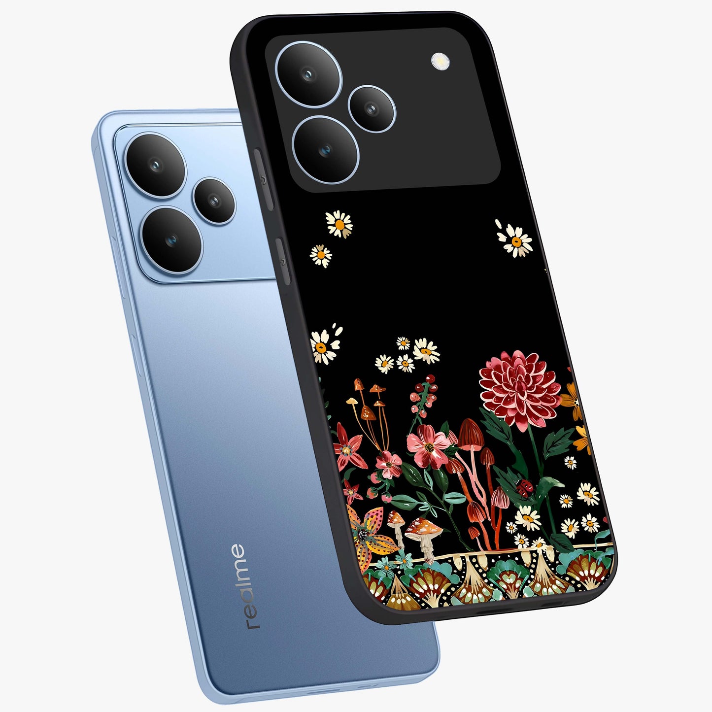 Midnight Bloom Pattern Glass Case displayed in angled mockup highlighting elegant flower design with midnight aesthetic style.