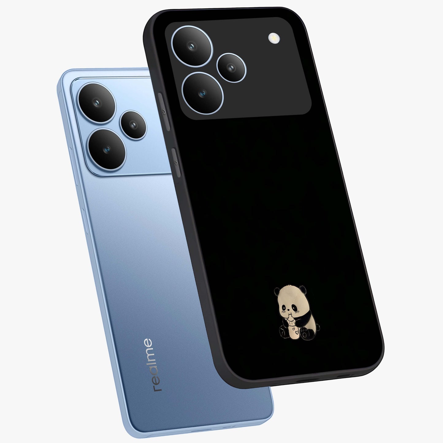 Midnight Panda Love Glass Case displayed in angled mockup highlighting adorable panda illustration with midnight aesthetic.