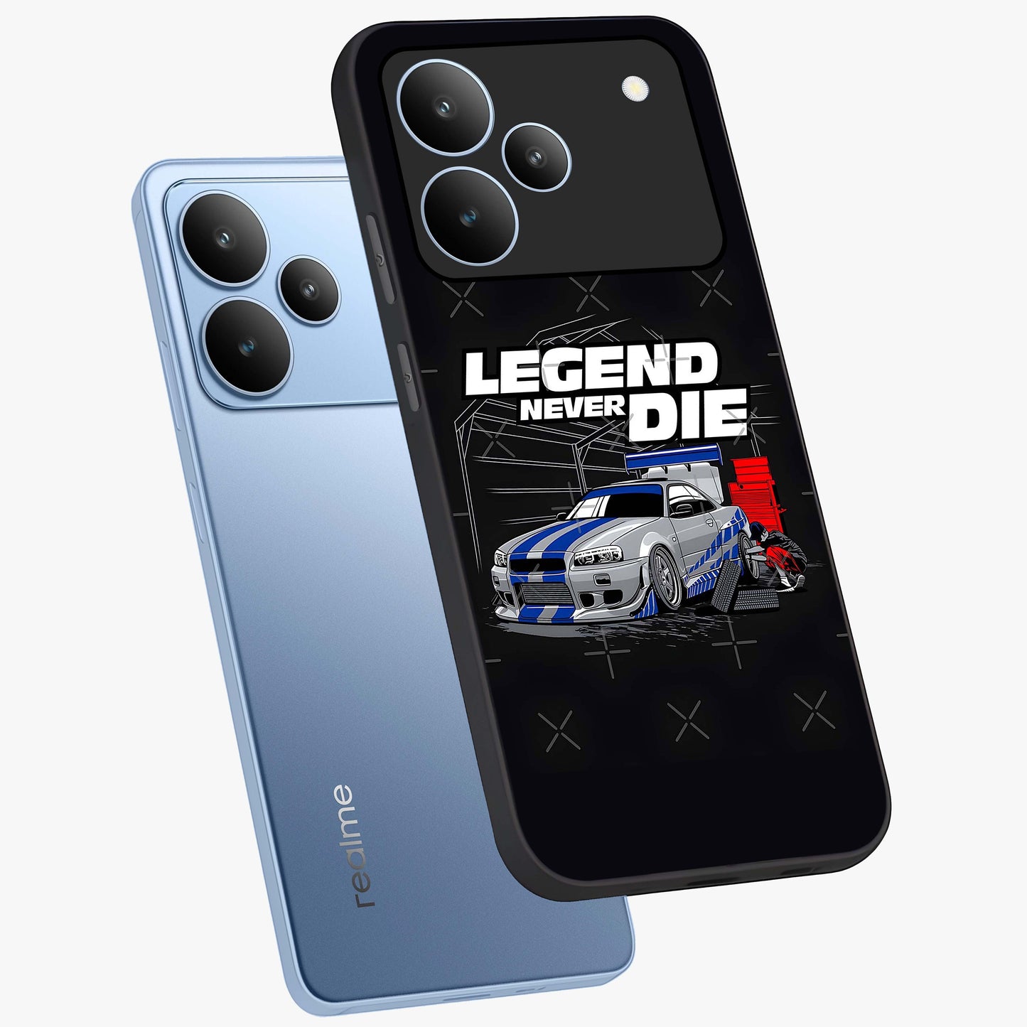 Midnight Racing Legacy Glass Case displayed in angled mockup highlighting dynamic automotive design with bold midnight aesthetic.