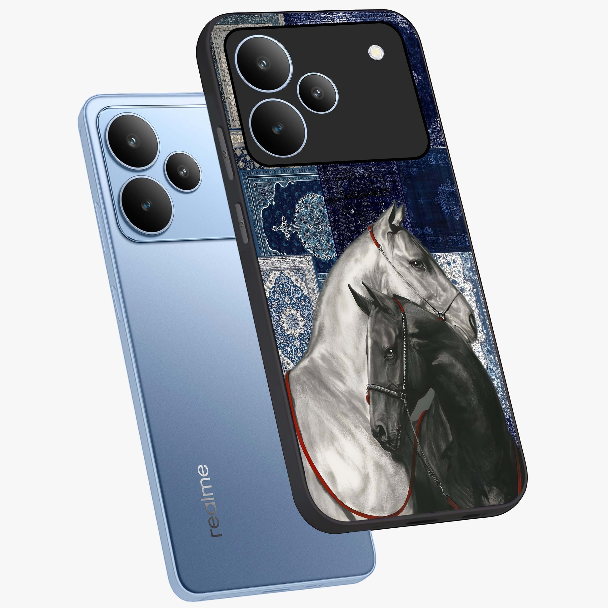 Midnight Stallion Blues Glass Case displayed in angled mockup highlighting powerful stallion illustration with deep midnight tones.