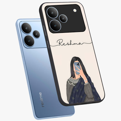 Mirror Mood Muse With Custom Name Glass Case displayed in angled mockup highlighting aesthetic mirror inspired design with custom name feature.