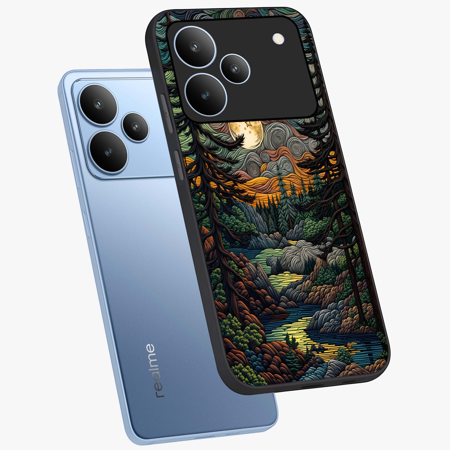 Moonlight Forest Dream Glass Case displayed in angled mockup highlighting dreamy forest design with glowing moon aesthetic.