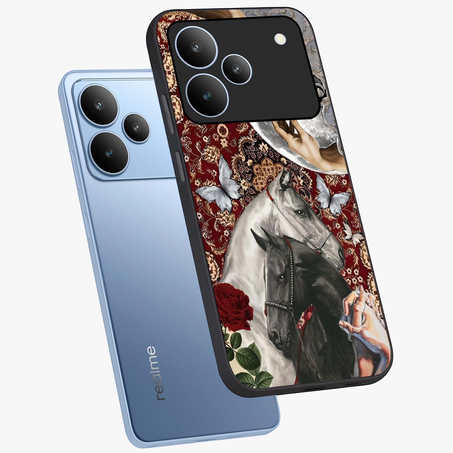 Moonlit Royal Stallion Glass Case displayed in angled mockup highlighting powerful stallion illustration with royal night aesthetic.